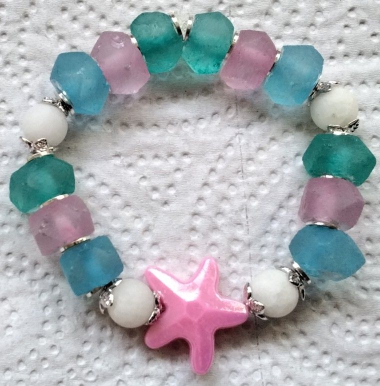 Colorful Java Glass & Quartz Stretch Starfish Bracelet