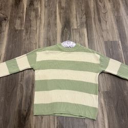 Sage Green And Off White Striped Sweater 