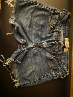 Hollister Cut-Off Shorts Womens 1R Blue Denim Stretch Classic Low Rise Bootcut