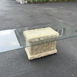 1980s Magnussen Postmodern Tesselated Stone & Glass Coffee Table