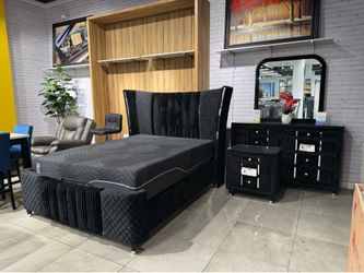 4pc Queen Bedroom Set 🖤 black velvet