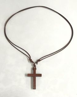Dainty Wooden Cross Pendant Necklace - Adjustable Leather Cord (Size S)