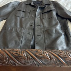 Men Black Blazer Jacket  Genuine Leather , Medium Size 