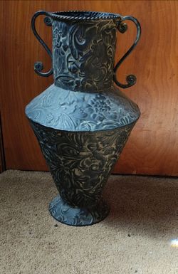 Large Decorative Metal Vase with Handles