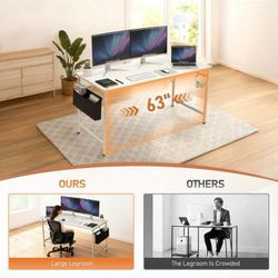 63" Wood Computer Desk PC Laptop Study Table Workstation Home Office Furniture, White