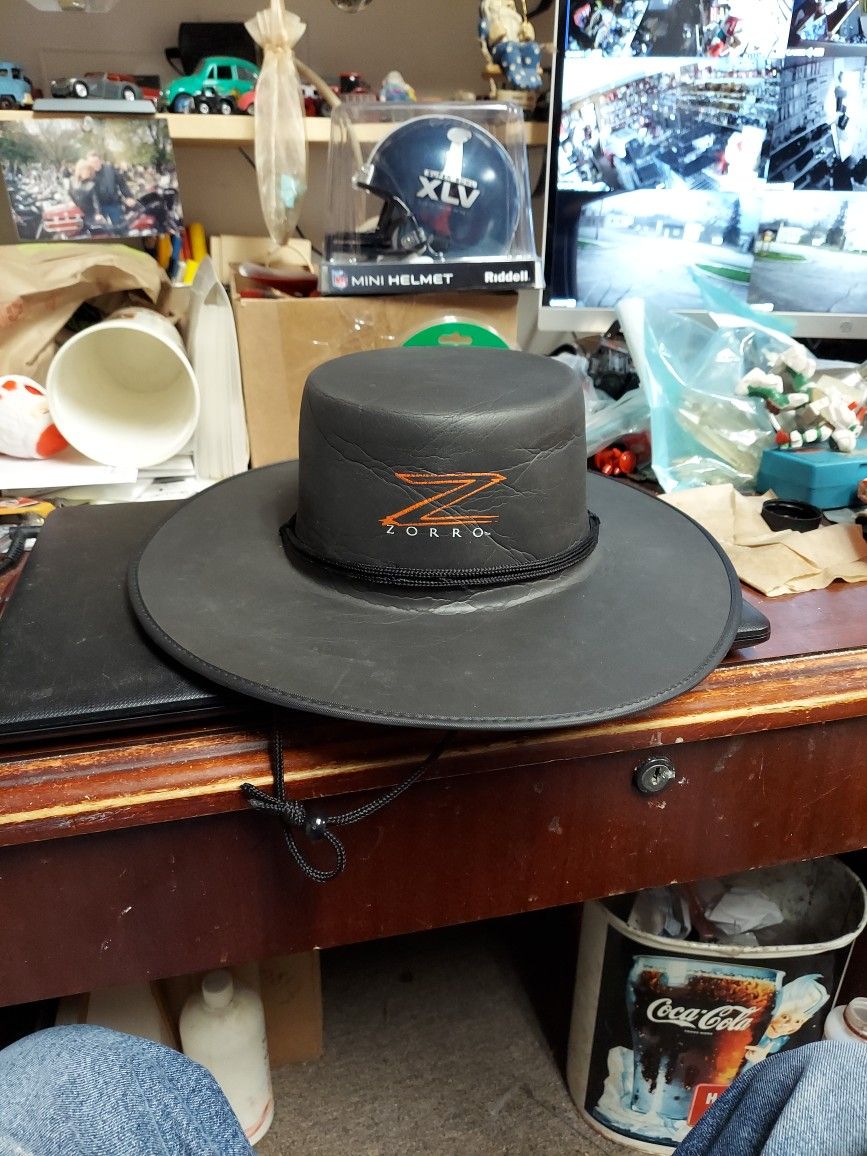 Zorro, Black Leather Like Hat, Size M, Good Condition