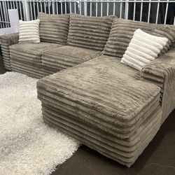 Brand New Mocha Comfy Corduroy Sectional Set