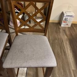 Wooden Counter Stool with Gray Upholstery ***Cash Only***