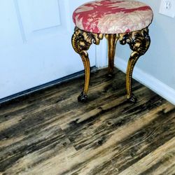 Antique Victorian Cast Iron Upholstered Round Stool 