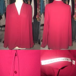 red V-neck long-sleeved shirt