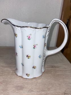 Vintage Porcelain Floral Pitcher with Gold Trim