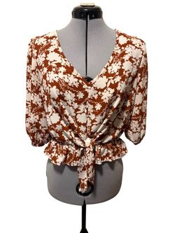 Sienna Sky Rust & Cream Floral Tie-Front Blouse – Women’s Small