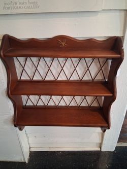 Vintage Wood Wall Shelf with Eagle Motif