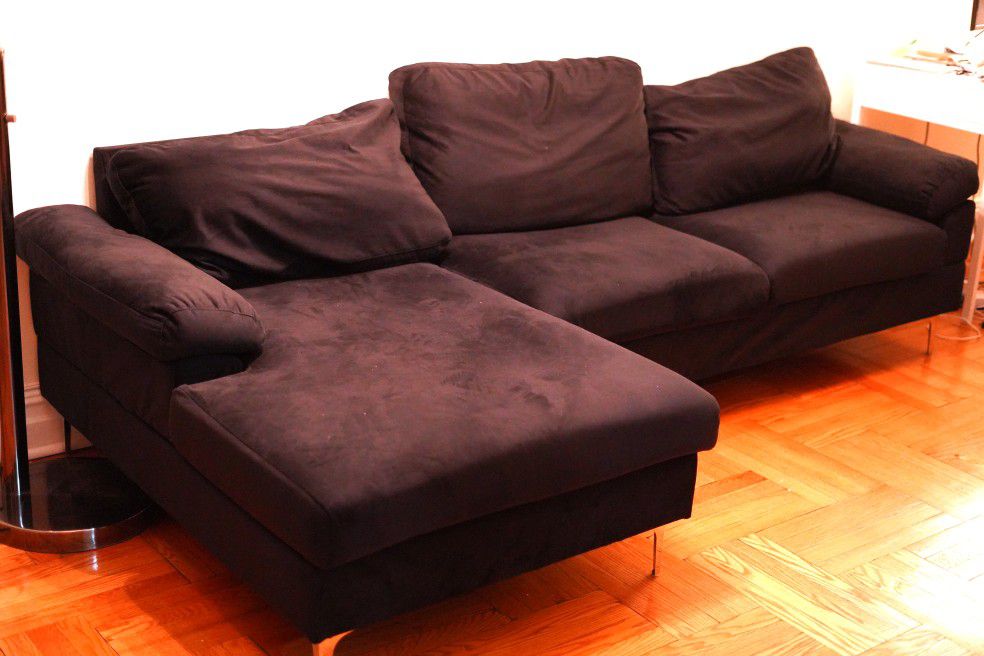 Eby 103.5'' Slipcovered Black Velvet Sofa Chaise Durable Living room Couch Metal Frame L Shape