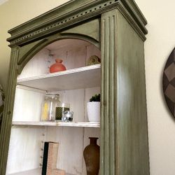 Hutch, Wood, Sage Green Stain Outer,  White Interior