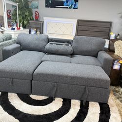 Sleeper Sectional With Storage Chaise And Drop Down Console With USB Charging Only $699!