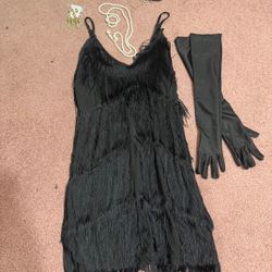 New Medium Black Fringe Evening Dress Flapper Costume Accessories 