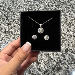 Moissanite Earring Necklace 3 PC Halo Set 