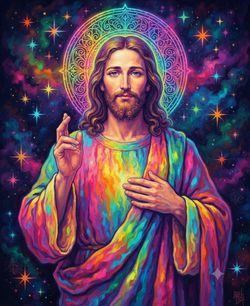 8.5x11 Neon Halo Jesus Spiritual Art Print - Vibrant Multicolor Home Art