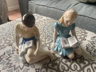 Porcelain Children Reading Book Figurines Set of 2
