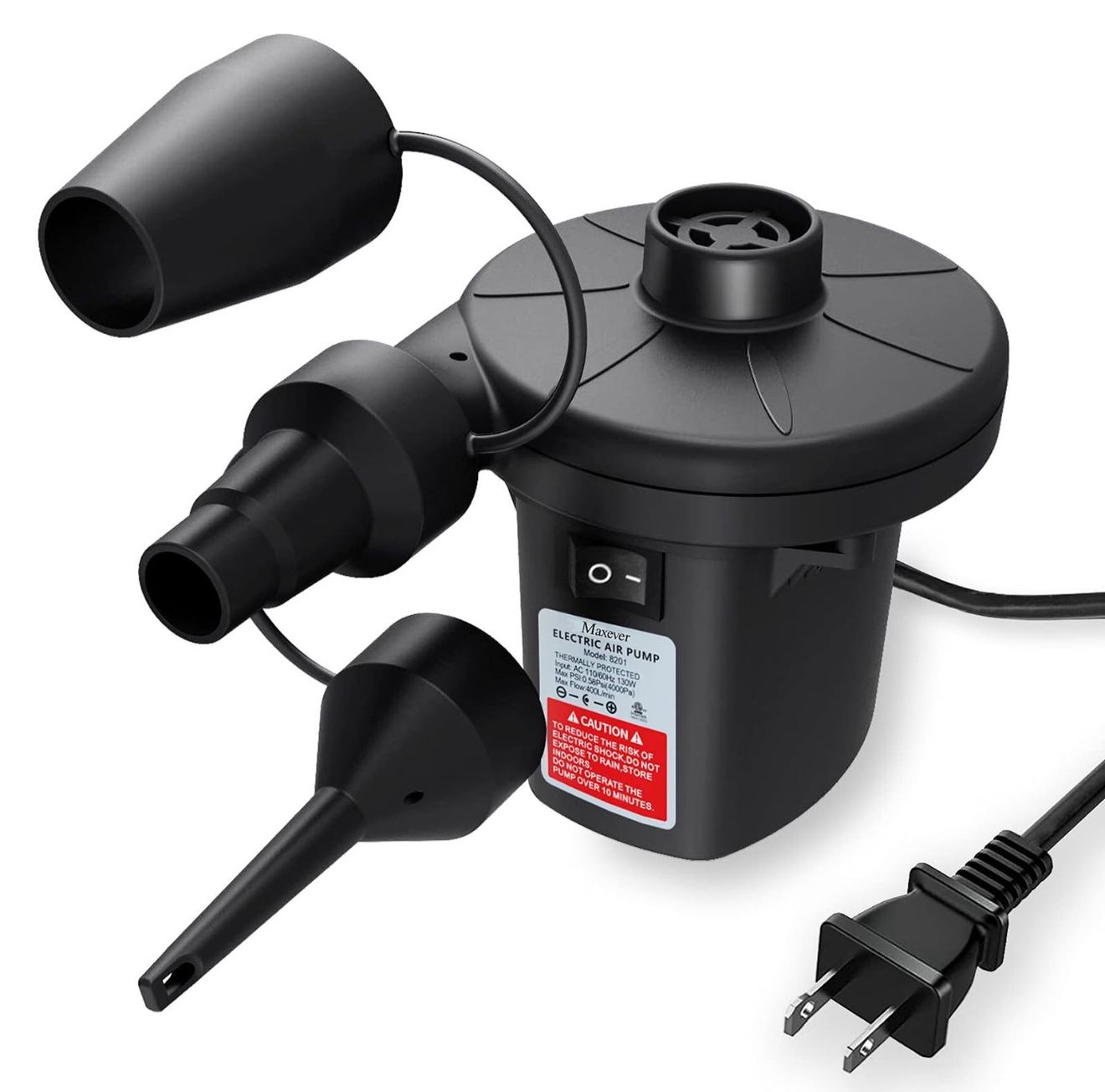 MAXEVER Quick-Fill Electric Air Pump With 3 Nozzles