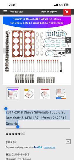 2014-2018 Chevy Silverado 1500 6.2L Camshaft & AFM LS7 Lifters 1(contact info removed) Generic