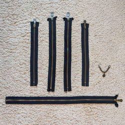 Set of five assorted length (10" 12" 19") Talon 5 metal separating zippers and matching link chain