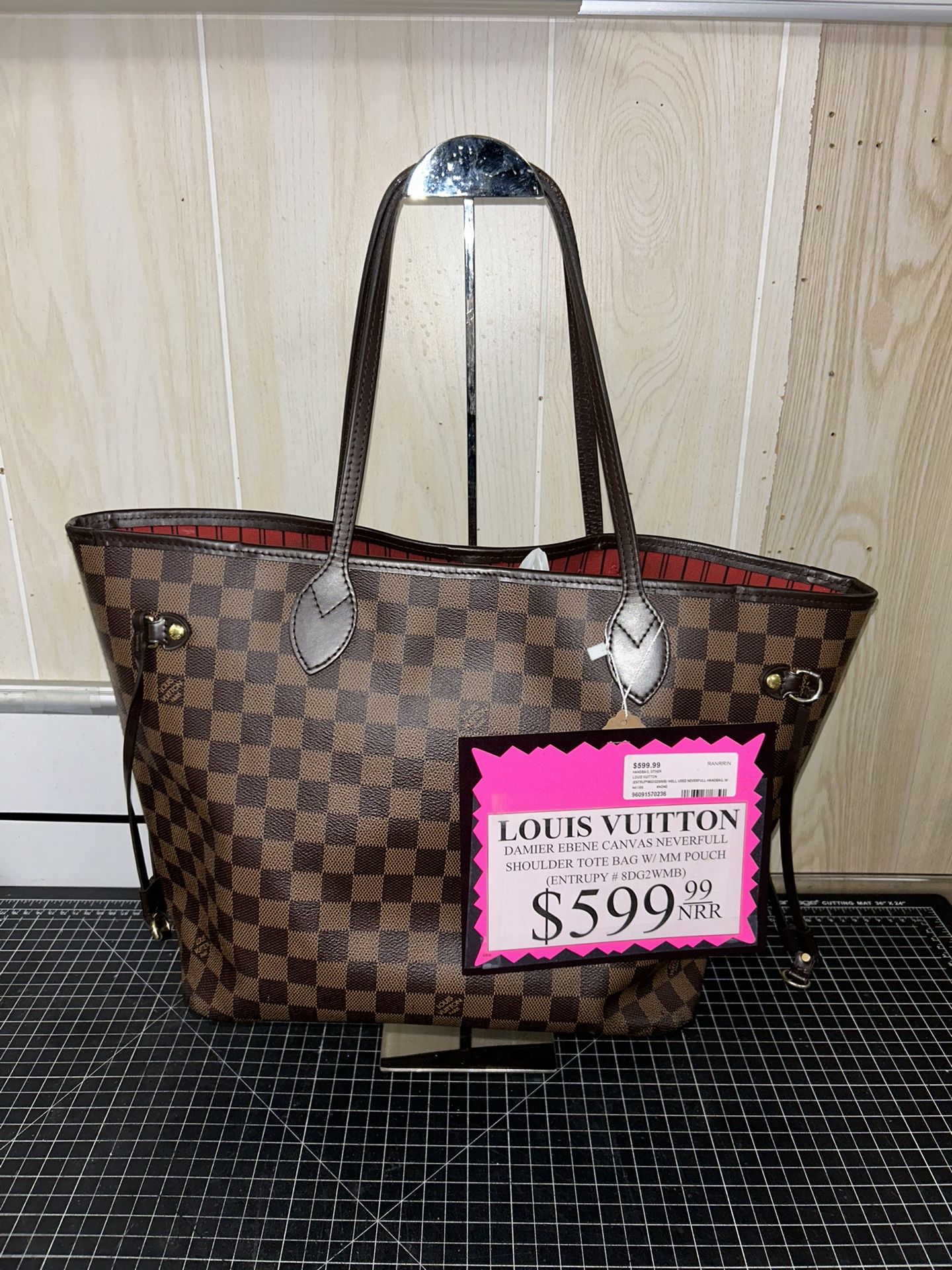 96091 Louis Vuitton Damier Ebene Canvas Never full Shoulder Tote Bag W/MM Pouch 570236