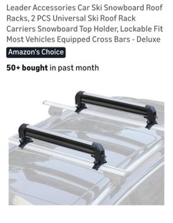 Car Ski Snowboard Roof Racks, 2 PCS Universal Ski Roof Rack Carriers Snowboard Top Holder, Lockable Fit Most Vehicles Equipped Cross Bars - Deluxe