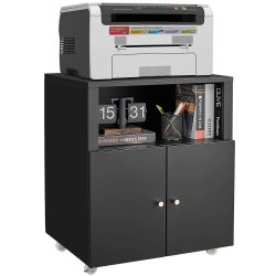 24" Black Metal Home Office Printer Stand Cabinet w/ Wheels / Storage / Open Shelf [NEW] **Assembly Req