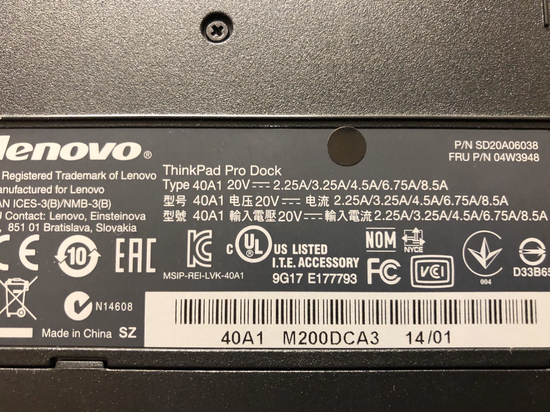 Lenovo thinkPad Pro Dock 40A1