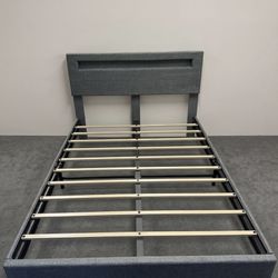 Full Size Bed Frame, Modern Fabric Upholstered Platform Bed, No Box Spring Needed  