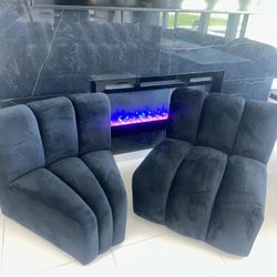 Black furniture modern arc living room house home velvet velour contemporary 2 piece sectional 