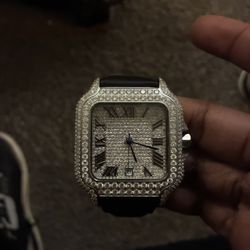 Moissanite Silver And Black Watch