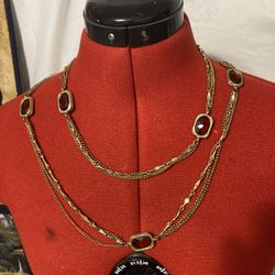 Vintage Golden Sarah Coventry Three-Layered, Long Necklace. Embers Faceted Topaz Glass