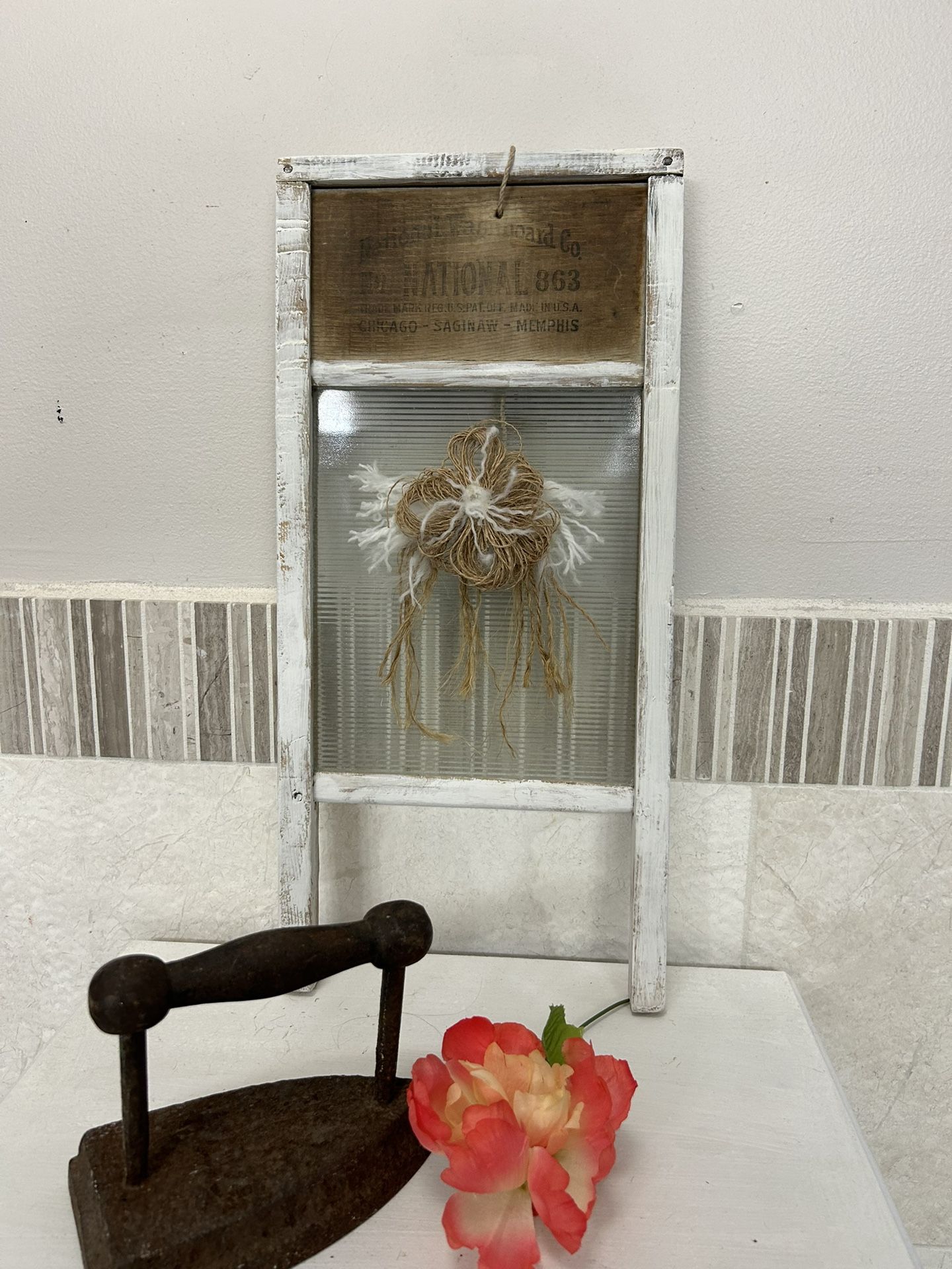 Fabulous Antique Wash Board With Messy Bow.