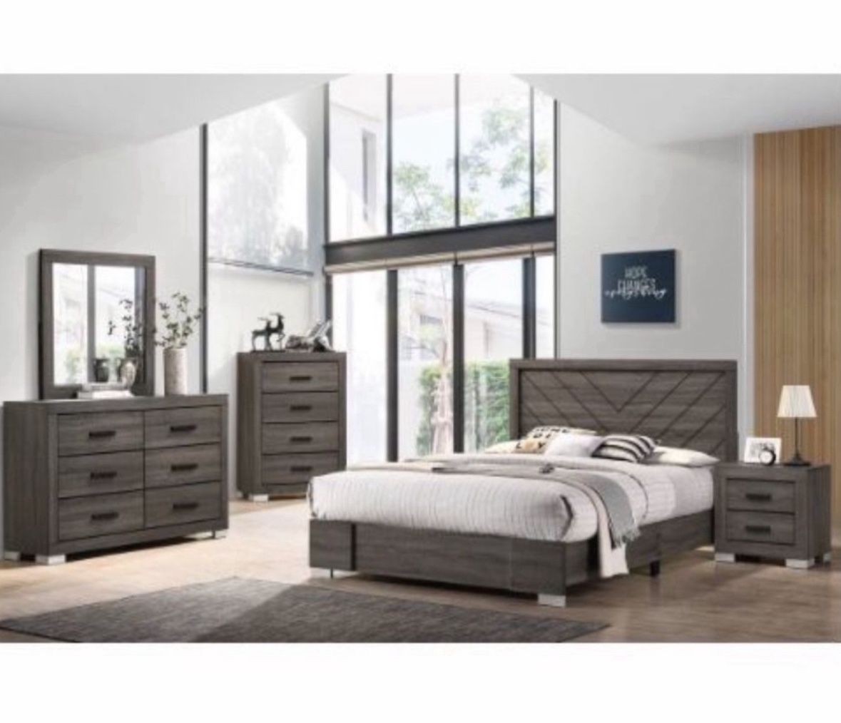 4- Pc Bedroom set Dresser,Mirror Nightstand (1) Queen size bed frame Not including Mattress and Box Sp