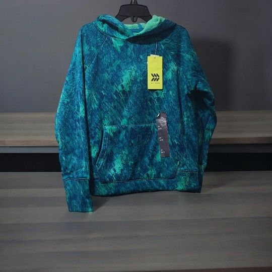 Boys all in motion 4/5 tech fleece hoodie teal Green print w/ thumbholes