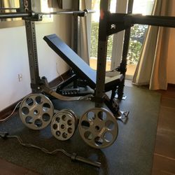 Rogue Rack Fitness Gym With Rogue Bench And Ivanko Weights And Bars