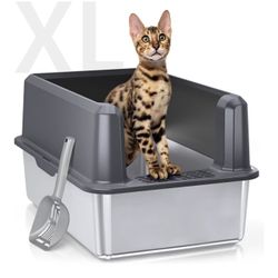 Enclosed Stainless Steel Cat Litter Box with Lid