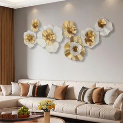 White Gold Abstract Wall Decor - Modern Metal Wall Sculptures, Large 3D Vertical 49"*25" Flower Wall Decor for Living Room, Dining Room, Bedroom