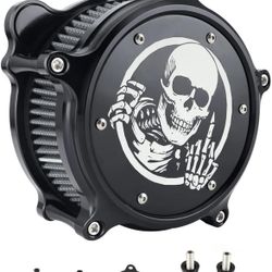 Motorcycle Air Cleaner Skull Style Air Filter Intake Kit Fit for Touring Road King Street Glide Trike 2008-16 Softail 2016-17 Dyna FXDLS 2017(Black)
