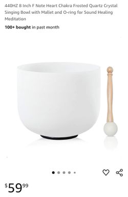 (488)
440HZ 8 Inch F Note Heart Chakra Frosted Quartz Crystal Singing Bowl with Mallet and O-ring for Sound Healing Meditation