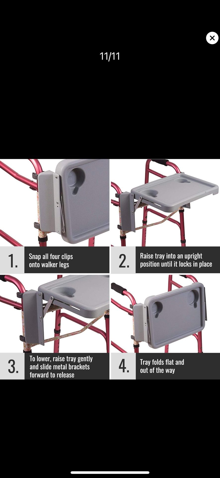 DMI Walker Tray, Rollator Tray, Mobility and Walker Accessory Tray Table Fits Most Standard Walkers, Folding with Two Cup Holders and Tool Free Assemb