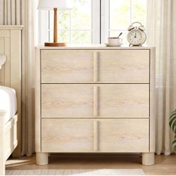 31.5" Wide 3 Drawer Nightstand, Wood Grain Chest of Drawers, Large Bedside Storage Cabinet with Drawers for Bedroom, Curved Design with Rounded Wood H