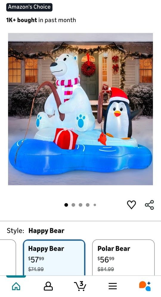 6Ft Wide Inflatable Polar Bear CHRISTMAS  YARD DECOR 