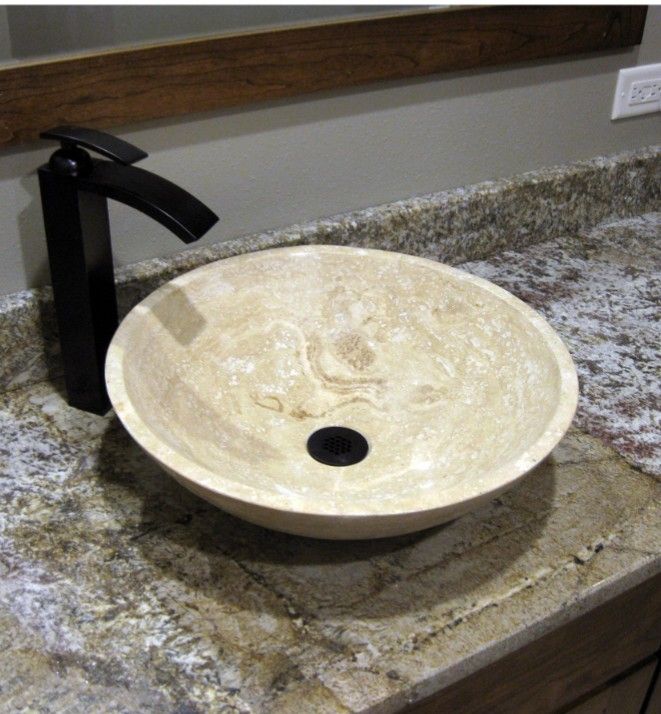 Novatto NOSV-BT 17-in Beige Travertine Natural Vessel Bathroom Sink