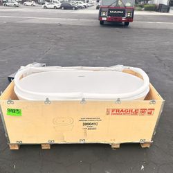 B0041 WOODBRIDGE 59" L x 29-7/8" W Luxury Contemporary Solid Surface Stone Resin Freestanding Bathtub in Matte White