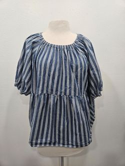 X-Large blue and white stripes blouse