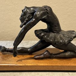 JOHN HONTOS 1983 Solid Bronze Ballerina Sculpture Back-Arched Floor Stretch